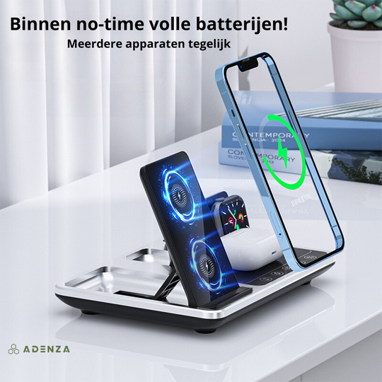 PowerHub 4-in-1 Oplaadstation – Draadloos Oplaadstation voor Telefoon, Smartwatch & Oordopjes
