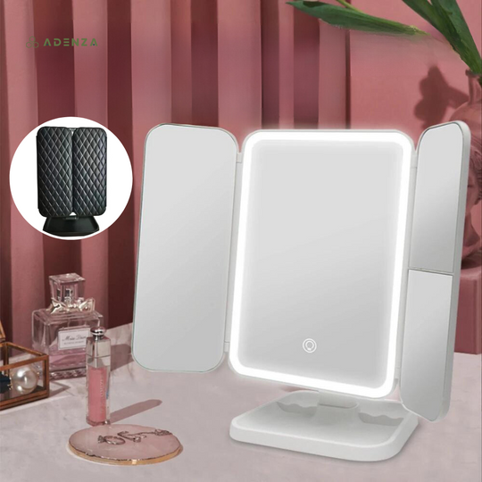 Vanessa LED Make-up Spiegel – Draagbare Opvouwbare Spiegel met Oplaadbare Driekleurige LED Verlichting