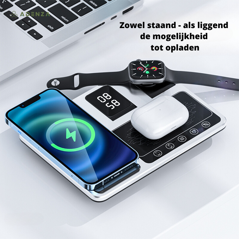 PowerHub 4-in-1 Oplaadstation – Draadloos Oplaadstation voor Telefoon, Smartwatch & Oordopjes